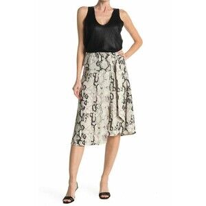 Laundry By Shelli Segal Printed D Ring Midi Skirt Womens S Grey Raven Python NWT